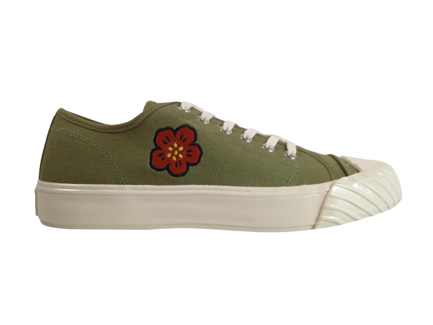 KENZO Men's Khaki Green Canvas School Rose Low Top Trainers EU42 UK9 RRP245 NEW