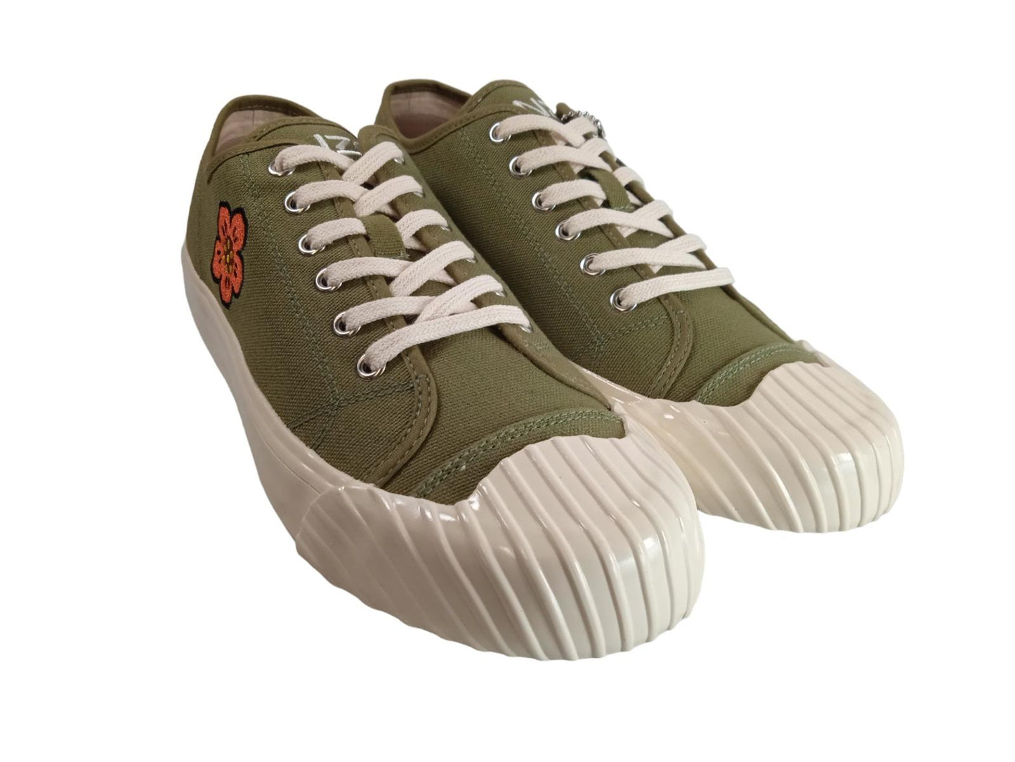 KENZO Men's Khaki Green Canvas School Rose Low Top Trainers EU42 UK9 RRP245 NEW