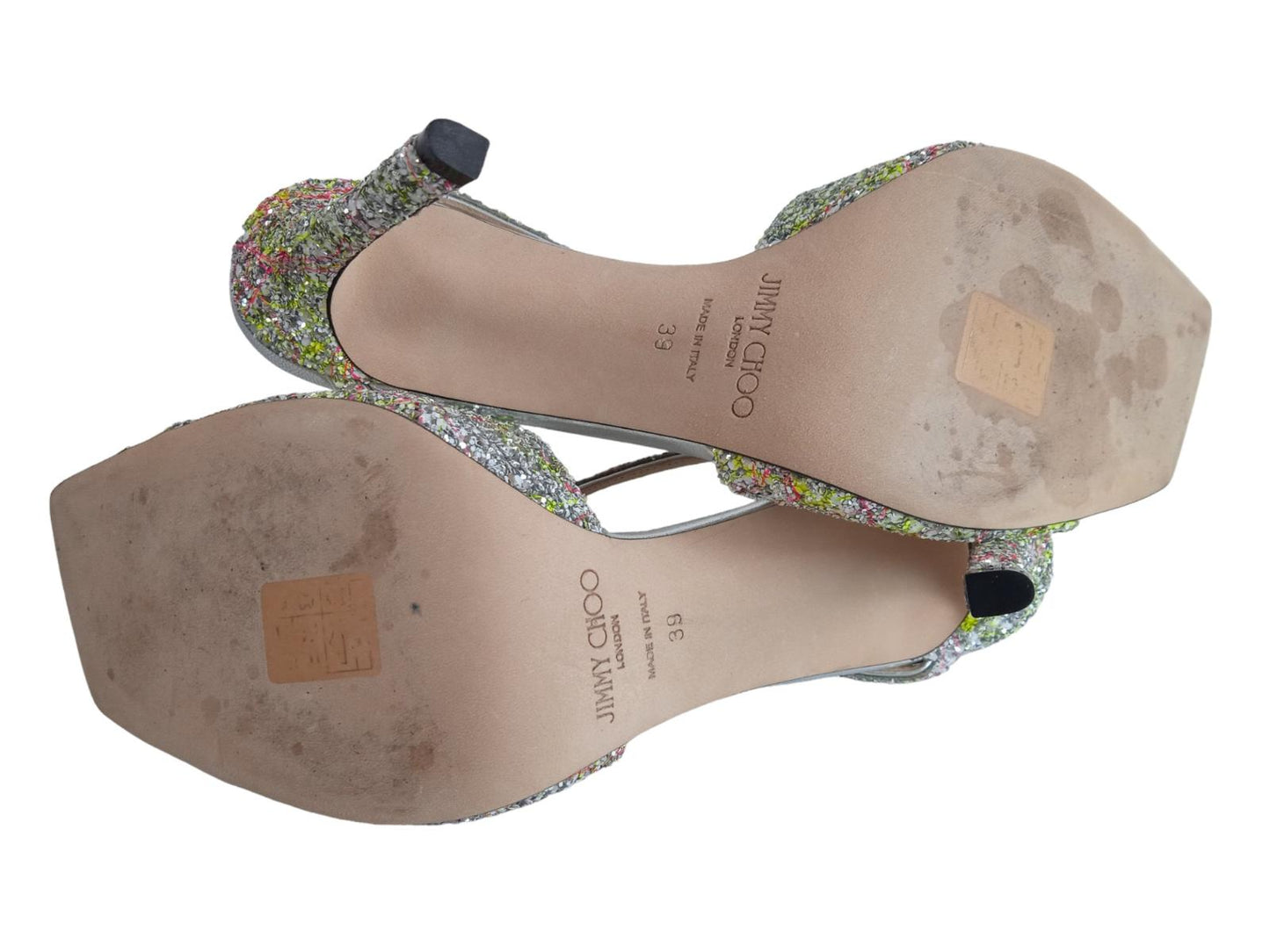 JIMMY CHOO Ladies Silver Glitter Detail Anise 95 Mules Size EU39 UK6 RRP675 NEW