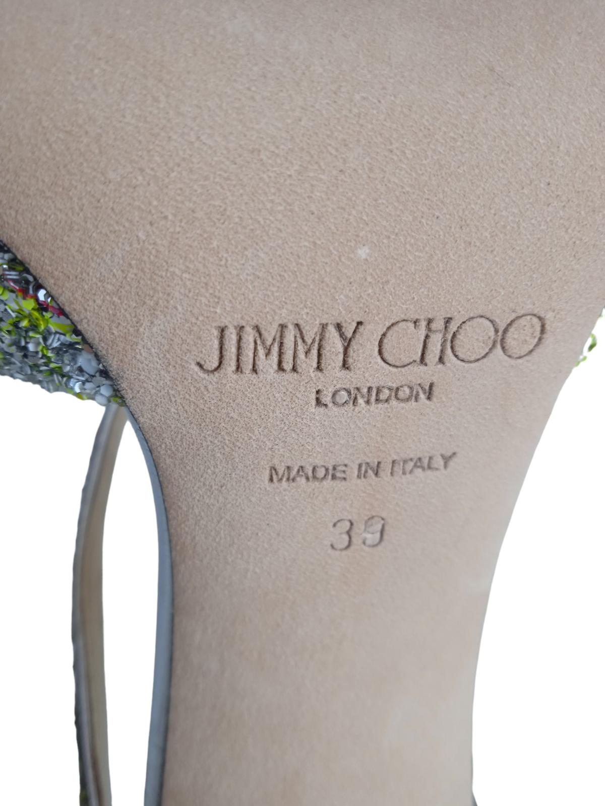 JIMMY CHOO Ladies Silver Glitter Detail Anise 95 Mules Size EU39 UK6 RRP675 NEW