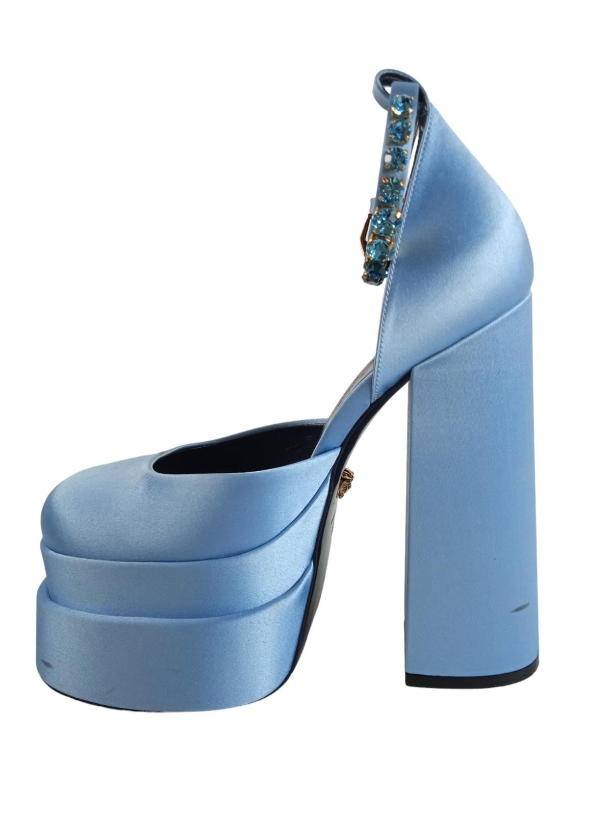 VERSACE Ladies Ice Blue Satin Mary Jane Platform Sandals EU36 UK3 RRP1100 NEW