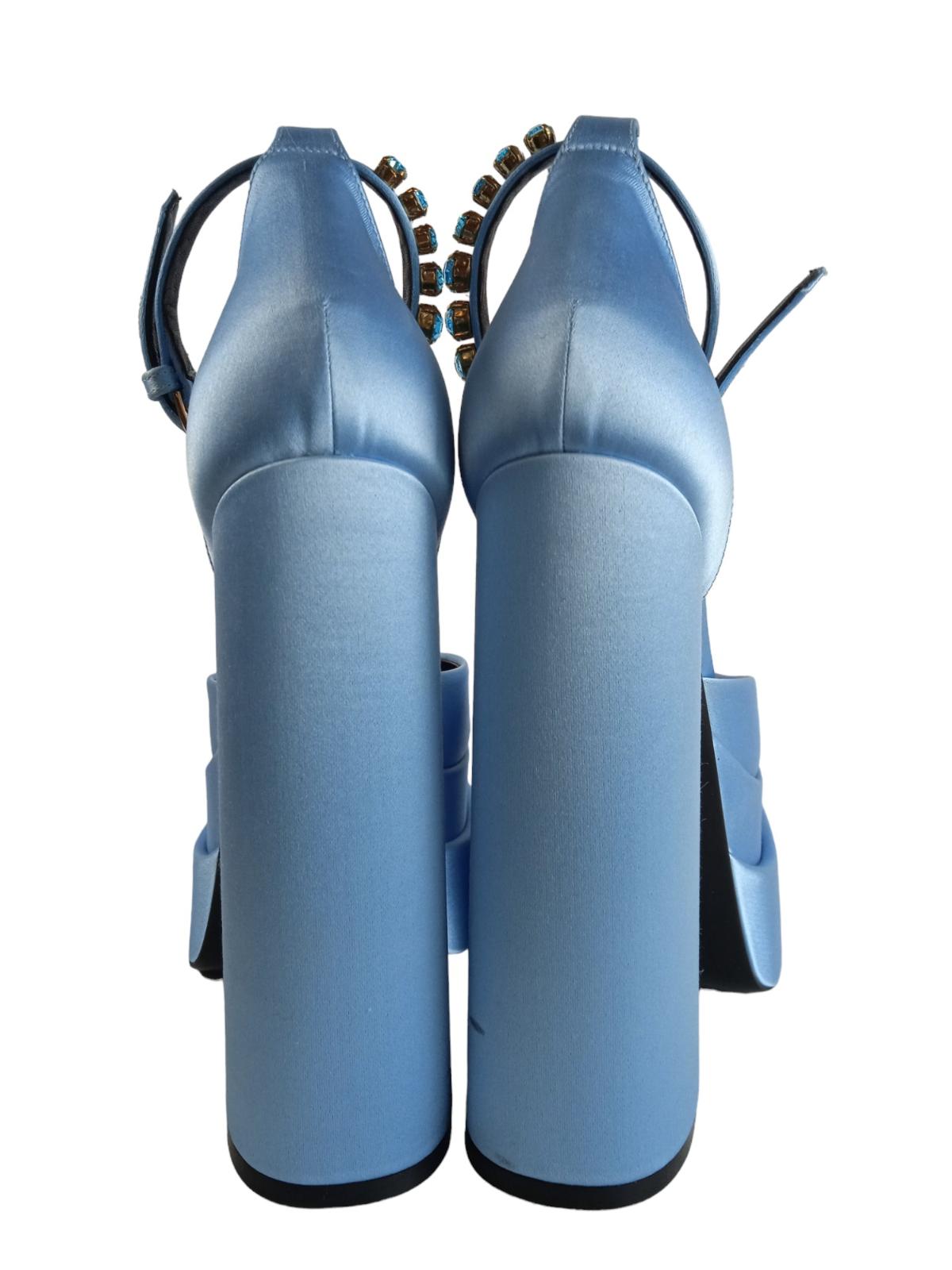 VERSACE Ladies Ice Blue Satin Mary Jane Platform Sandals EU36 UK3 RRP1100 NEW