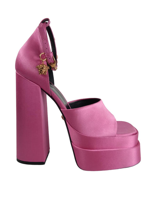 VERSACE Ladies Pink Satin Mary Jane Platform Sandals Size EU41 UK8 RRP1100 NEW