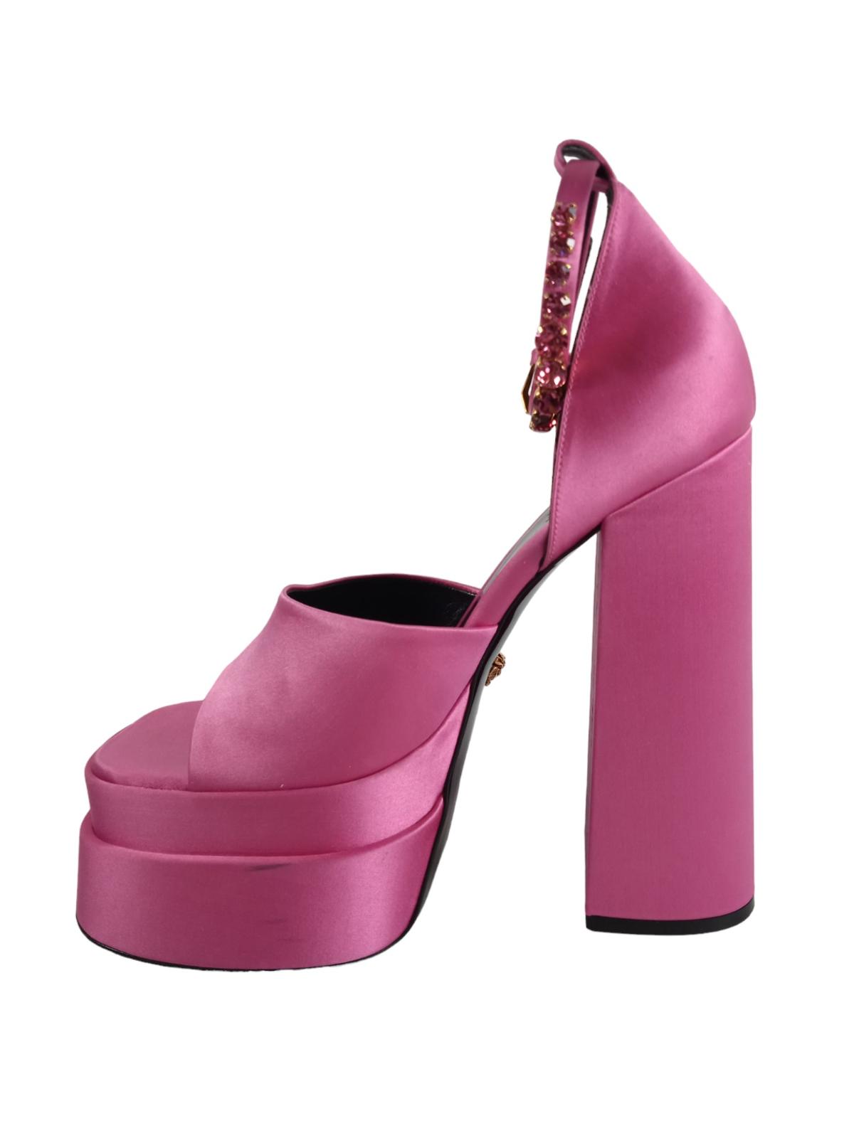 VERSACE Ladies Pink Satin Mary Jane Platform Sandals Size EU41 UK8 RRP1100 NEW