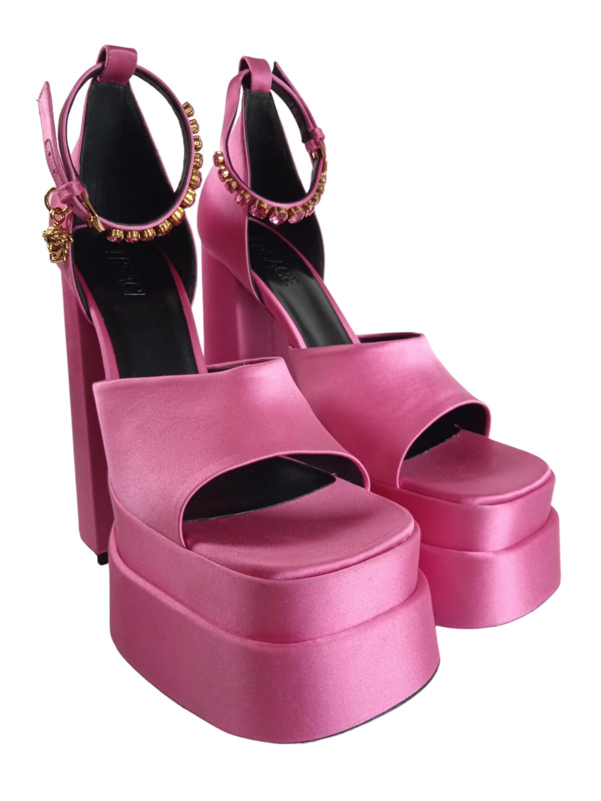 VERSACE Ladies Pink Satin Mary Jane Platform Sandals Size EU41 UK8 RRP1100 NEW