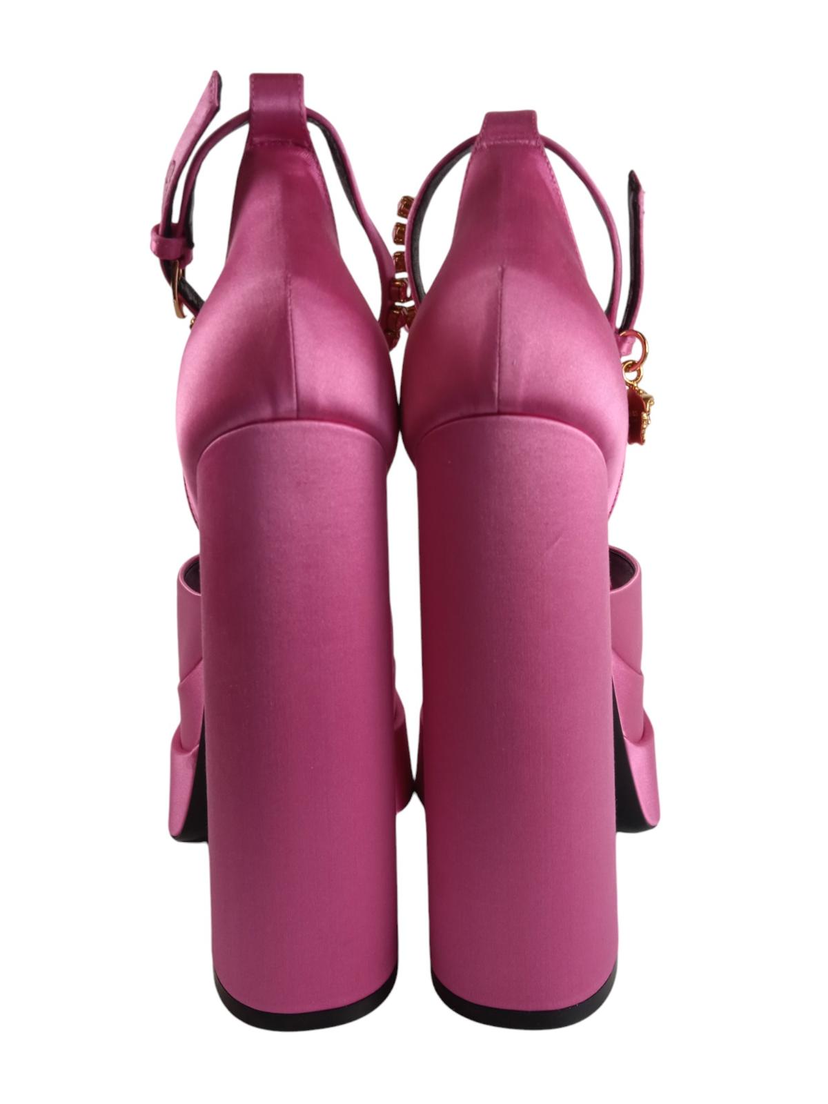 VERSACE Ladies Pink Satin Mary Jane Platform Sandals Size EU41 UK8 RRP1100 NEW