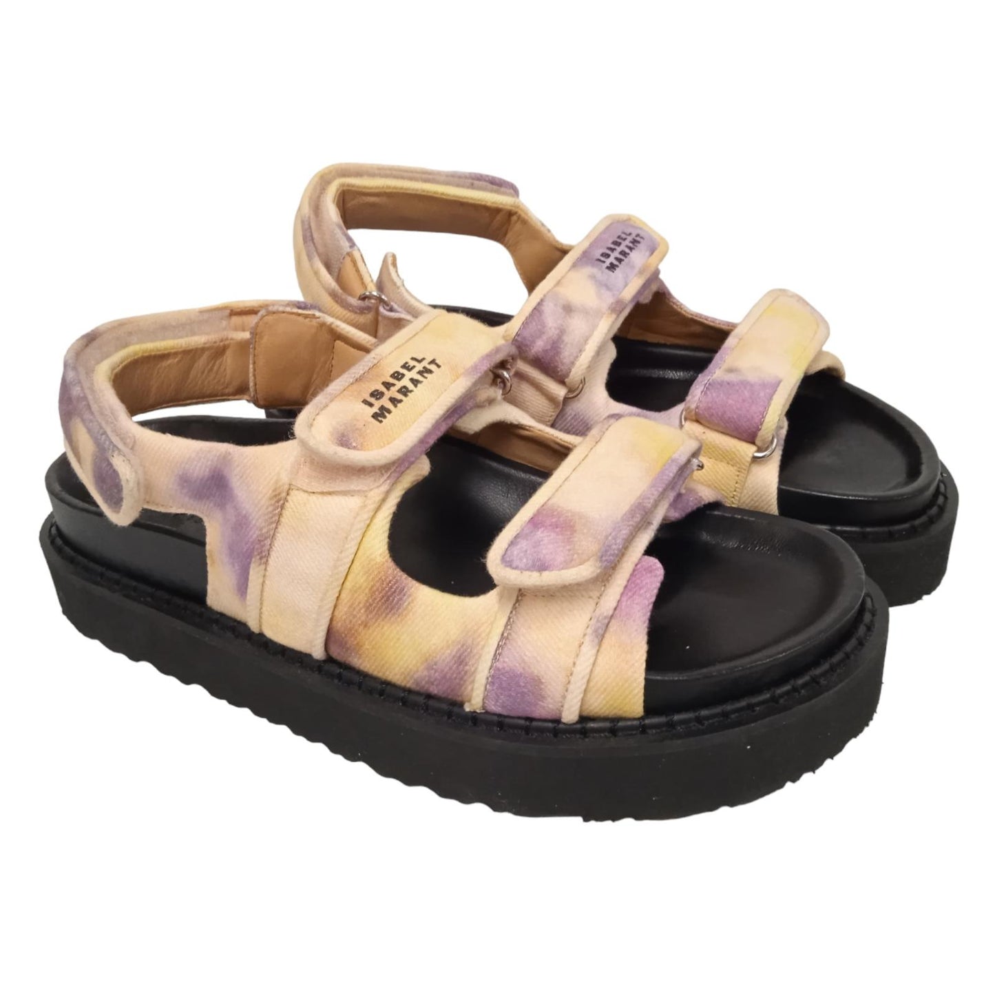 ISABEL MARANT Ladies Beige & Purple Canvas Padded Flat Sandals EU5 RRP495 NEW