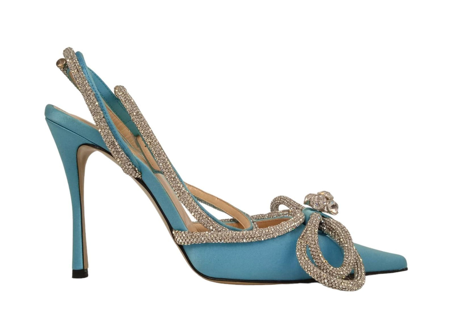 MACH & MACH Ladies Ocean Blue Satin Double Bow Sandals EU37 UK4 RRP995 NEW