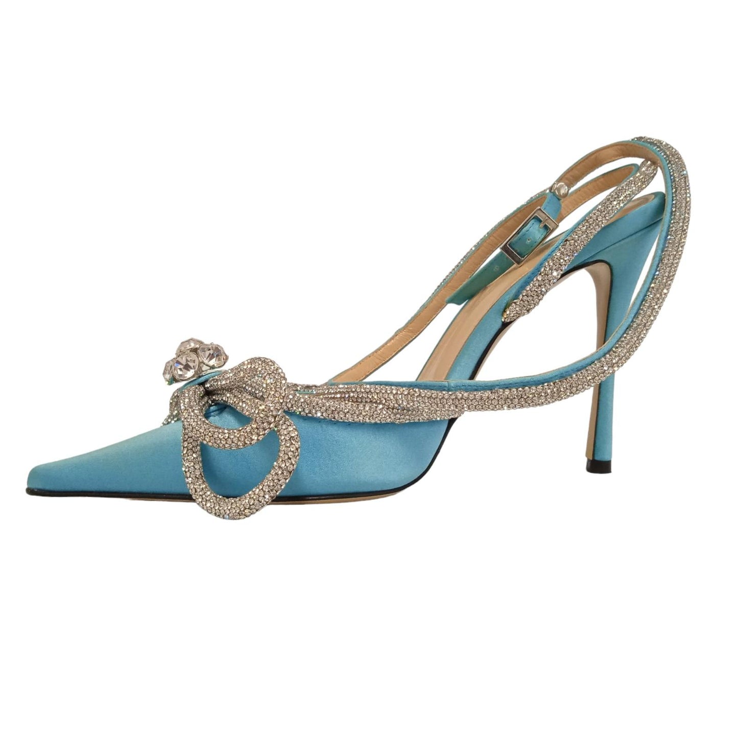 MACH & MACH Ladies Ocean Blue Satin Double Bow Sandals EU37 UK4 RRP995 NEW