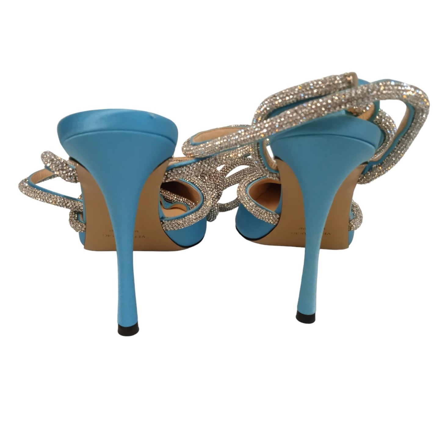 MACH & MACH Ladies Ocean Blue Satin Double Bow Sandals EU37 UK4 RRP995 NEW