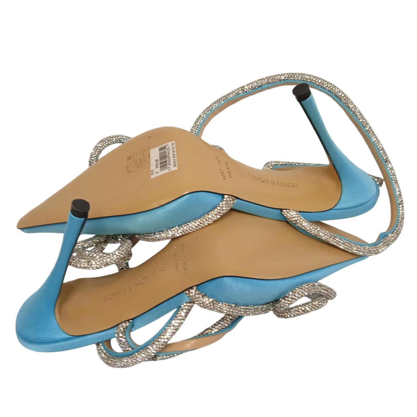 MACH & MACH Ladies Ocean Blue Satin Double Bow Sandals EU37 UK4 RRP995 NEW
