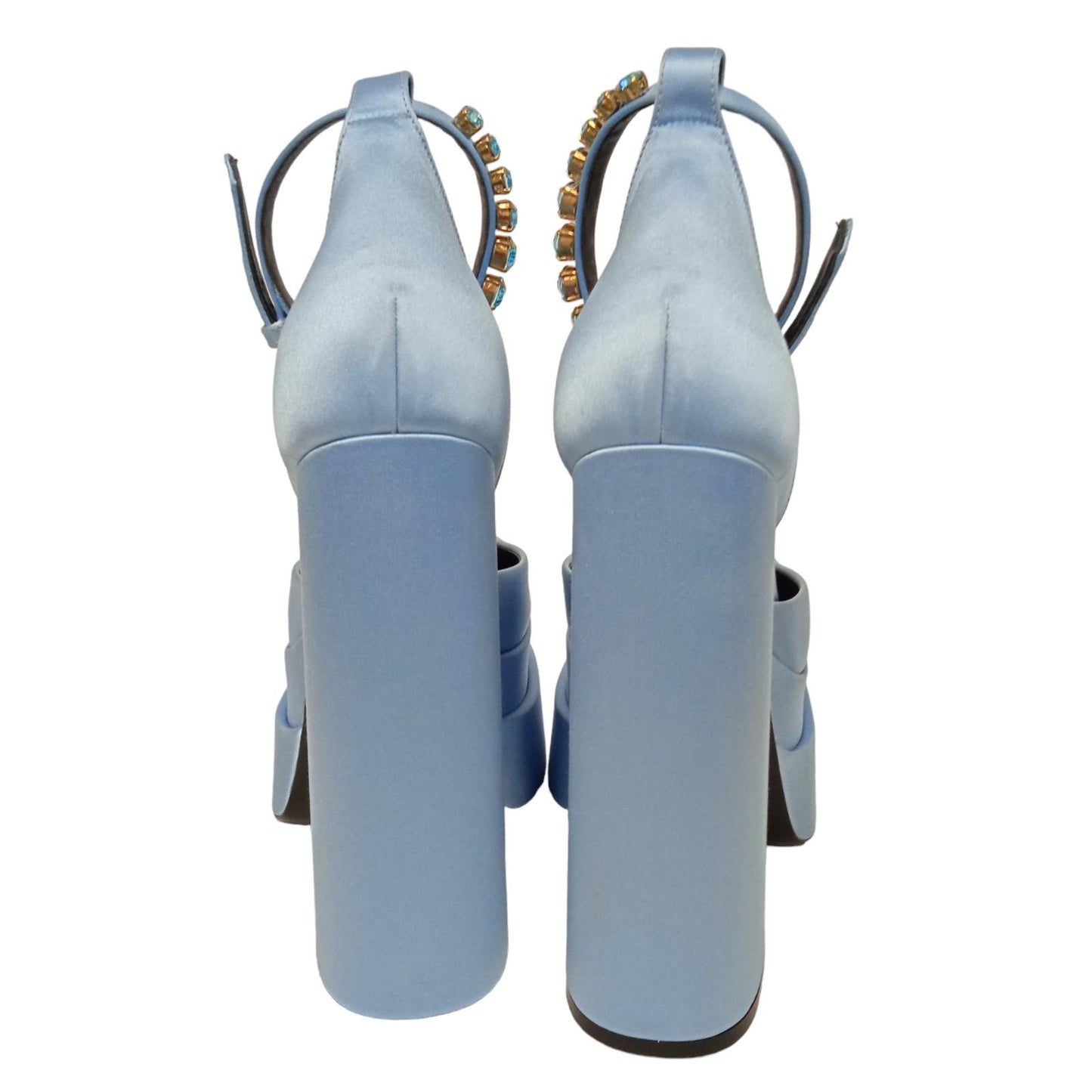 VERSACE Ladies Blue Satin Crystal Strap Platform Heels IT38 UK5 RRP1100 NEW