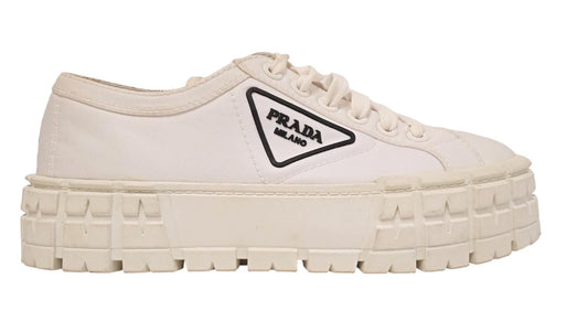 PRADA Ladies White Re-Nylon Double Wheel Low Top Sneakers IT39 UK6 RRP750 NEW