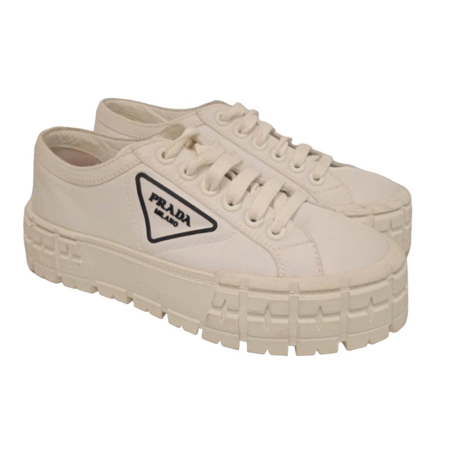 PRADA Ladies White Re-Nylon Double Wheel Low Top Sneakers IT39 UK6 RRP750 NEW