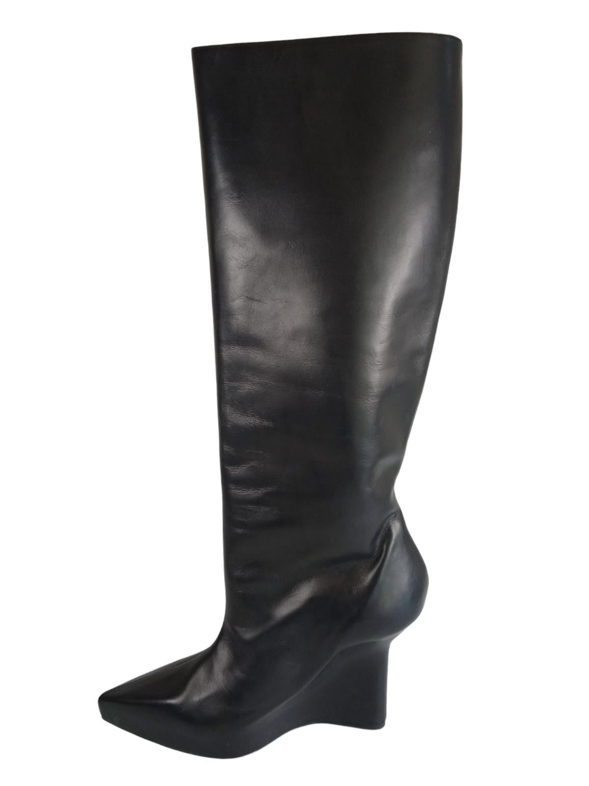 GIVENCHY Ladies Black Leather G-Lock Wedge Knee High Boots EU41 UK8 RRP1540 NEW