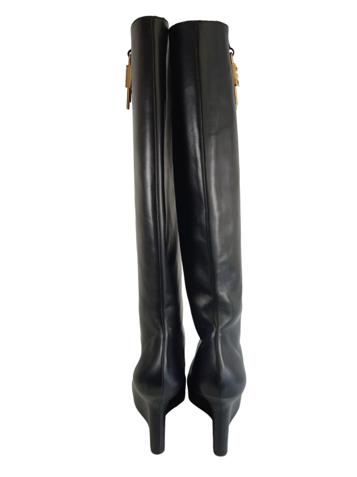 GIVENCHY Ladies Black Leather G-Lock Wedge Knee High Boots EU41 UK8 RRP1540 NEW