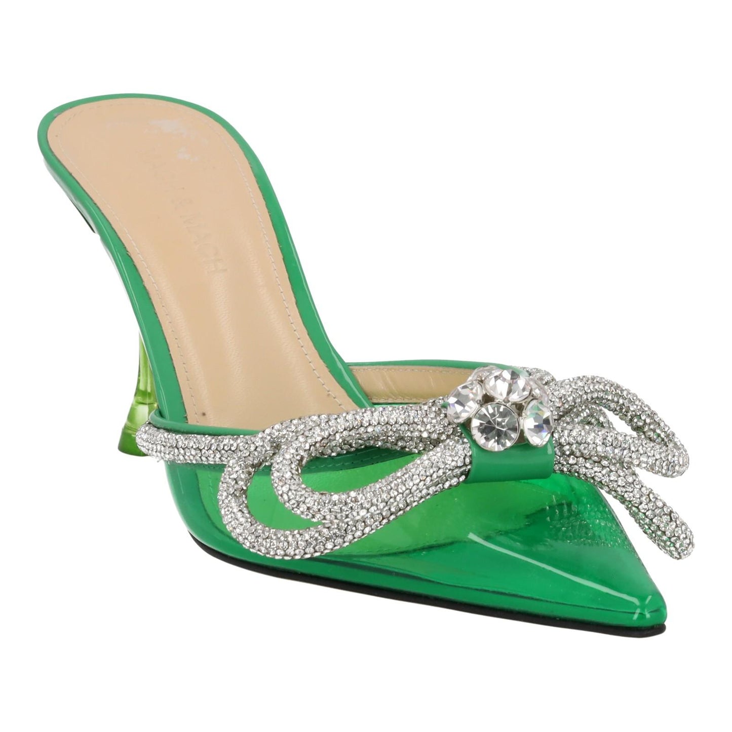 MACH & MACH Double Bow Mul Shoes 85 Heel Green PVC IT38 UK5 NEW RRP990