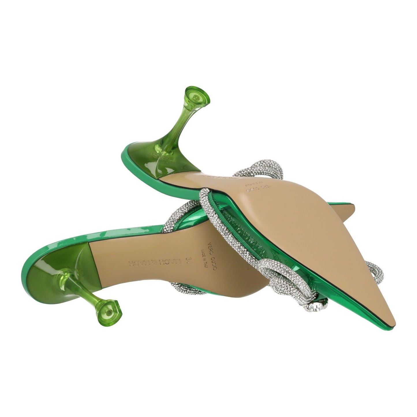 MACH & MACH Double Bow Mul Shoes 85 Heel Green PVC IT38 UK5 NEW RRP990