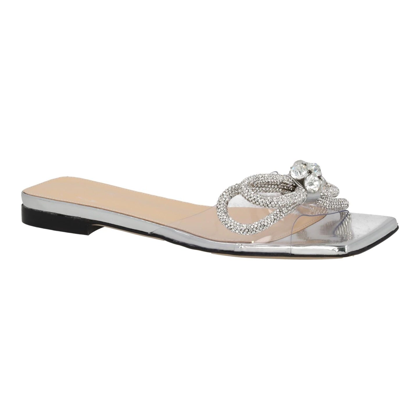 MACH & MACH Double Bow Flat Slip On Shoes Square Toe Silver IT36 UK3 NEW RRP825
