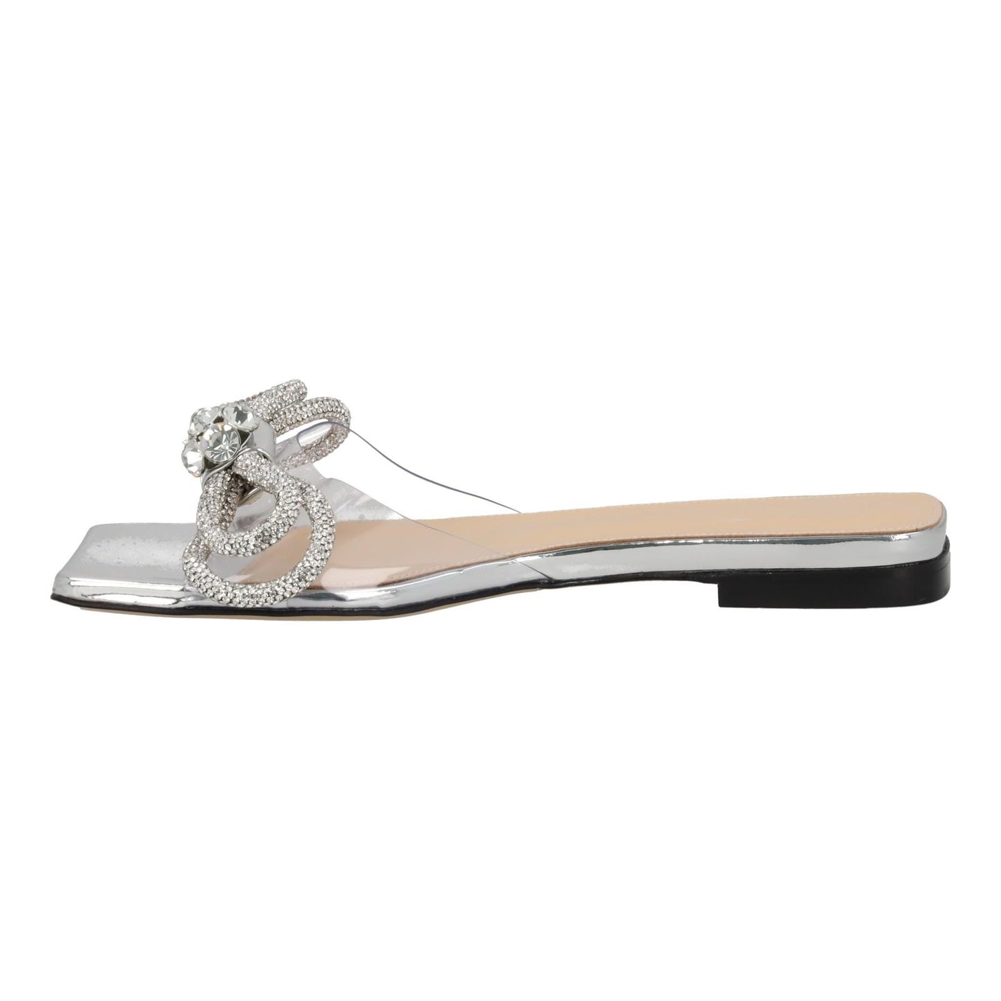 MACH & MACH Double Bow Flat Slip On Shoes Square Toe Silver IT36 UK3 NEW RRP825