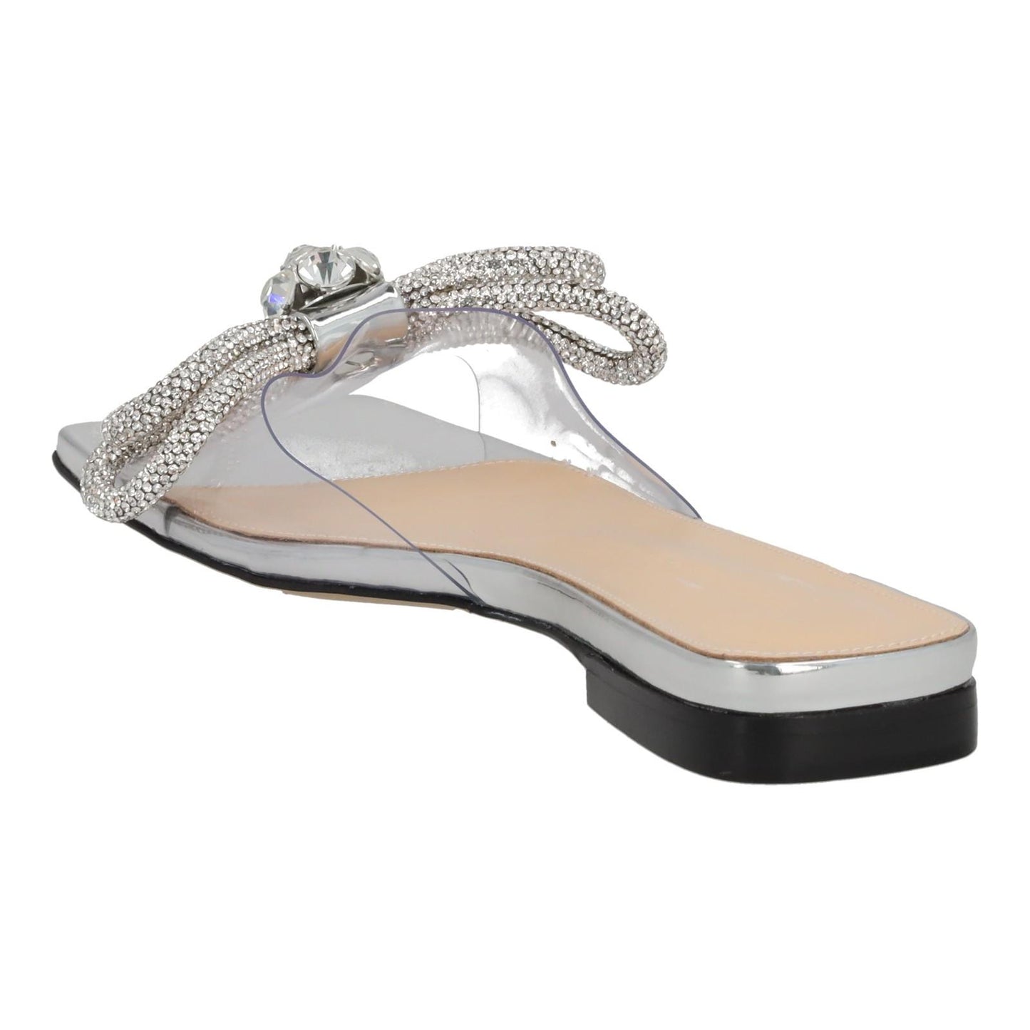MACH & MACH Double Bow Flat Slip On Shoes Square Toe Silver IT36 UK3 NEW RRP825