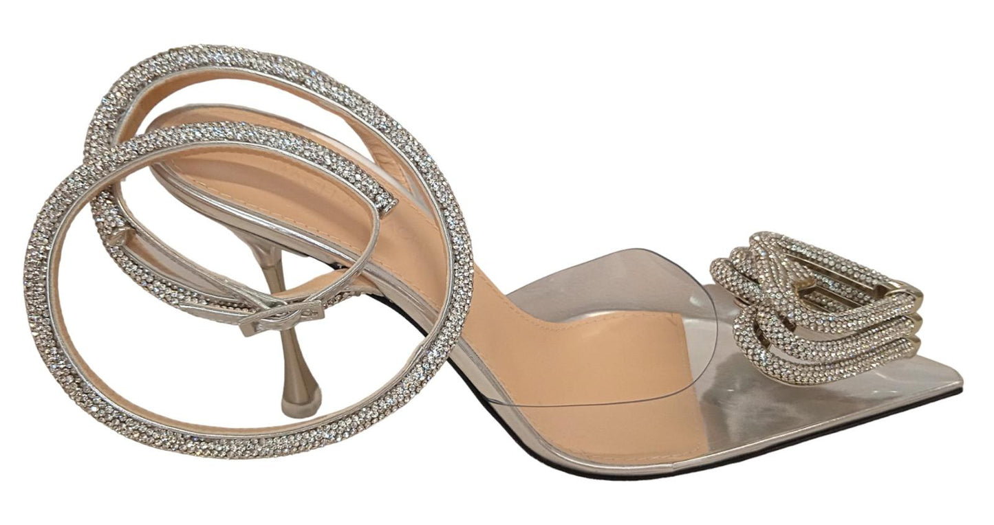 MACH & MACH Triple Heart Crystal PVC Heeled Sandals Silver EU39 UK6 NEW RRP900