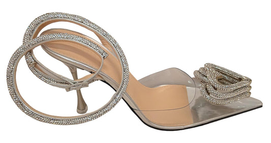MACH & MACH Triple Heart Crystal PVC Heeled Sandals Silver EU39 UK6 NEW RRP900