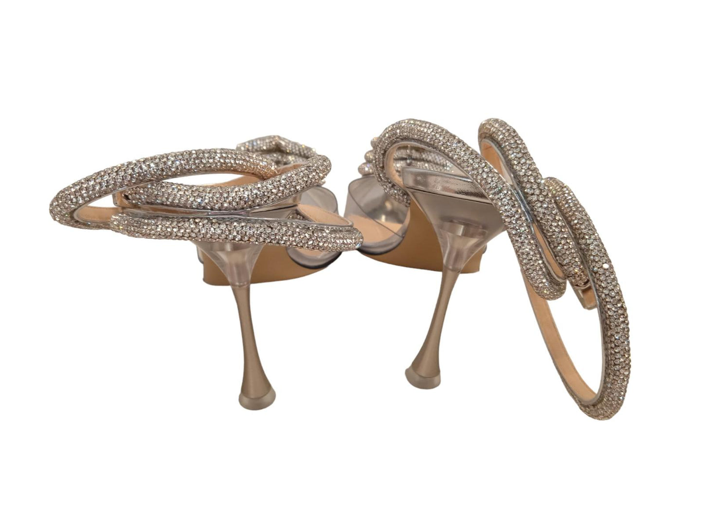 MACH & MACH Triple Heart Crystal PVC Heeled Sandals Silver EU39 UK6 NEW RRP900