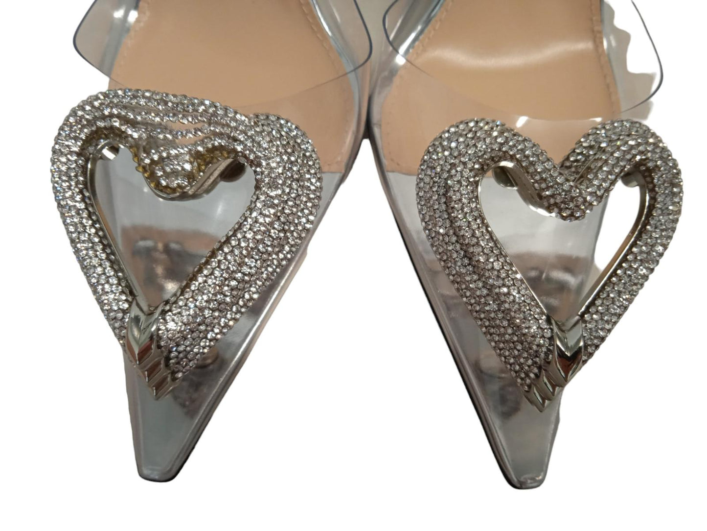 MACH & MACH Triple Heart Crystal PVC Heeled Sandals Silver EU39 UK6 NEW RRP900