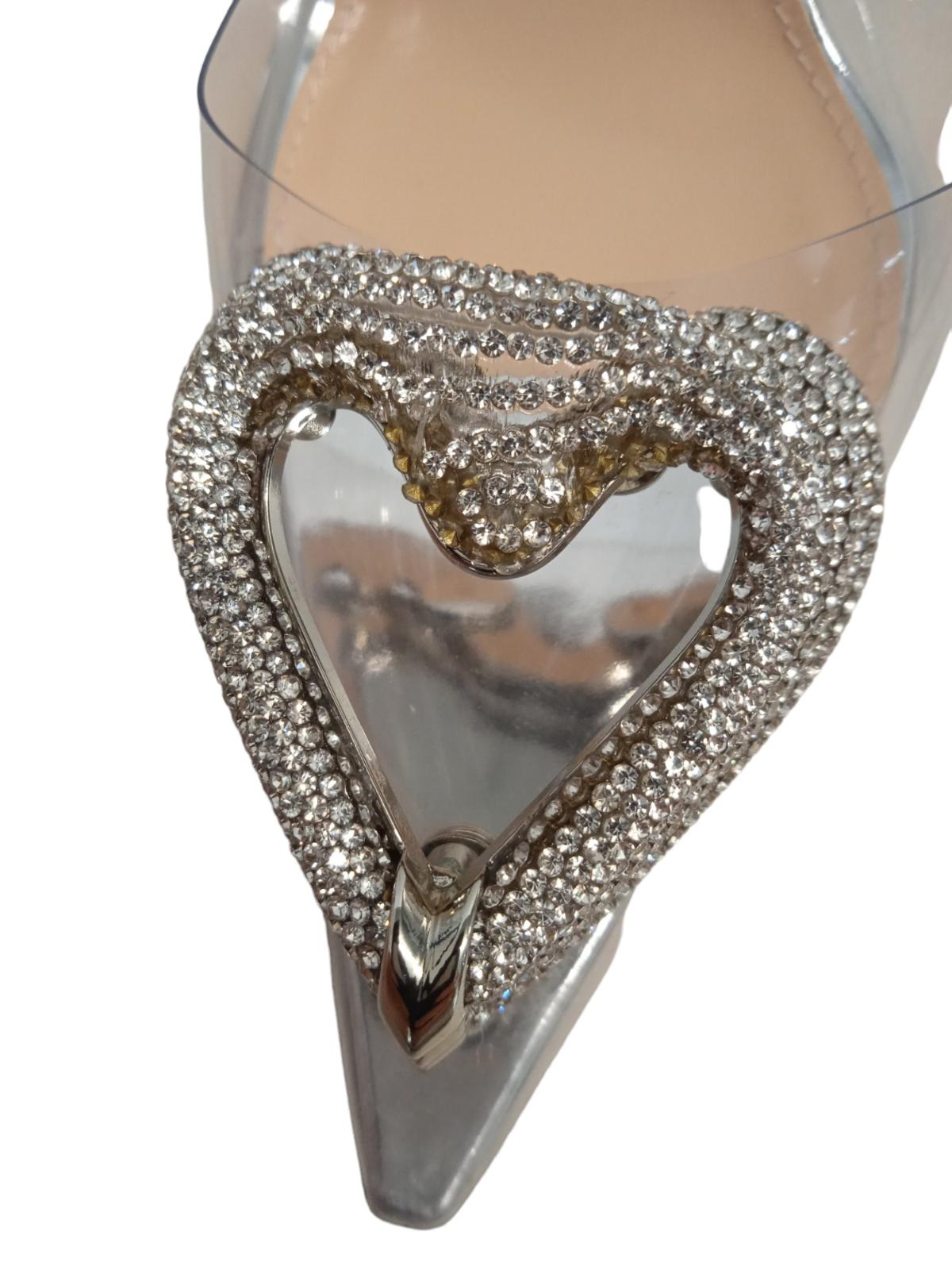 MACH & MACH Triple Heart Crystal PVC Heeled Sandals Silver EU39 UK6 NEW RRP900