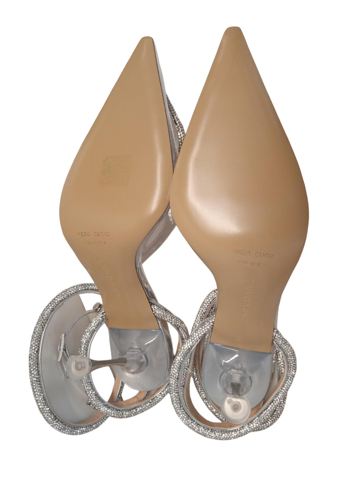 MACH & MACH Triple Heart Crystal PVC Heeled Sandals Silver EU39 UK6 NEW RRP900