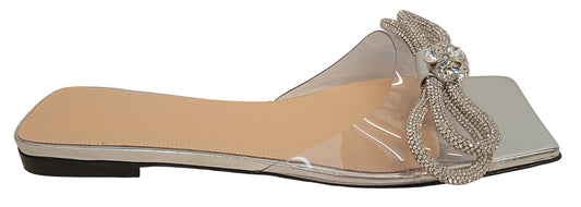 MACH & MACH Ladies PVC Double Bow Flat Sandals Silver EU40 UK7 NEW RRP750