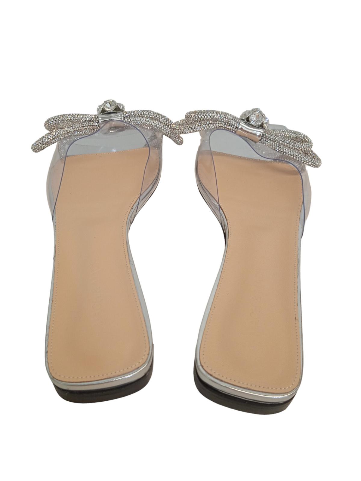 MACH & MACH Ladies PVC Double Bow Flat Sandals Silver EU40 UK7 NEW RRP750