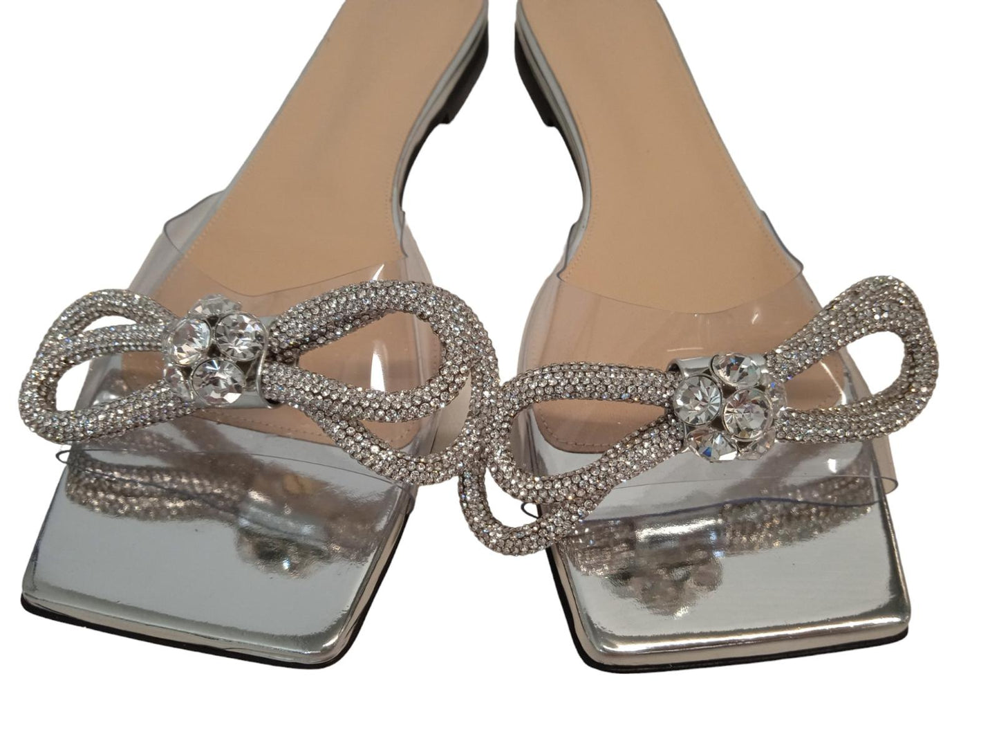 MACH & MACH Ladies PVC Double Bow Flat Sandals Silver EU40 UK7 NEW RRP750