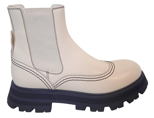 ALEXANDER MCQUEEN Wander Chelsea Boots Leather White Navy EU38 UK5 NEW RRP590