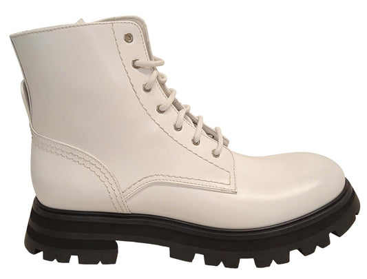 ALEXANDER MCQUEEN Wander Combat Boots Leather Platform White EU41 UK8 NEW RRP690