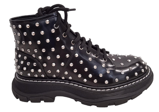 ALEXANDER MCQUEEN Tread Spike Boots Leather Studded Black EU39 UK6 NEW RRP820