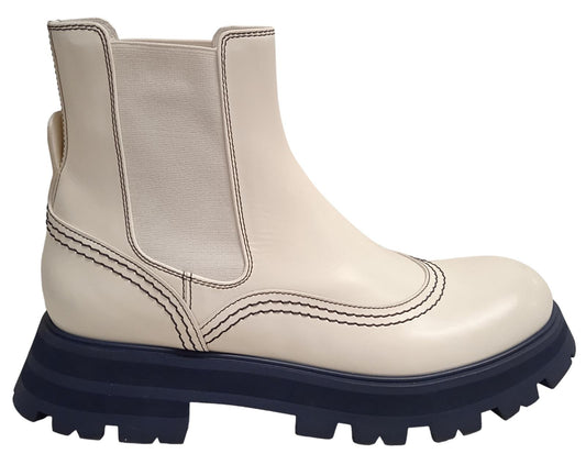 ALEXANDER MCQUEEN Wander Chelsea Boots Leather White/Navy EU41 UK8 NEW RRP590