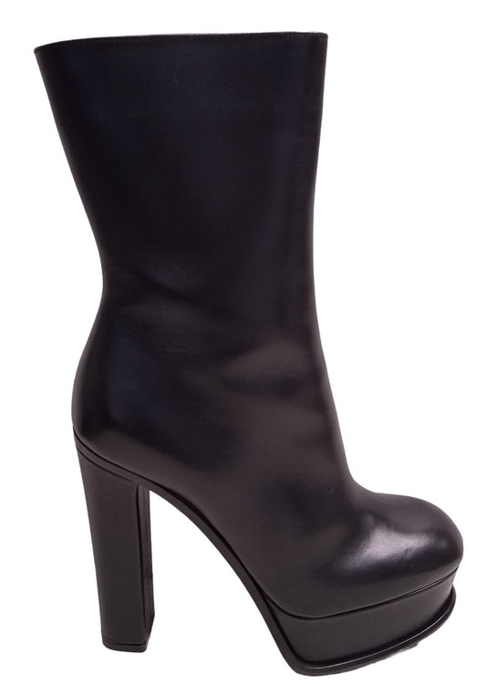 ALEXANDER MCQUEEN Platform Boots Leather Heeled Black EU38.5 UK5.5 NEW RRP950