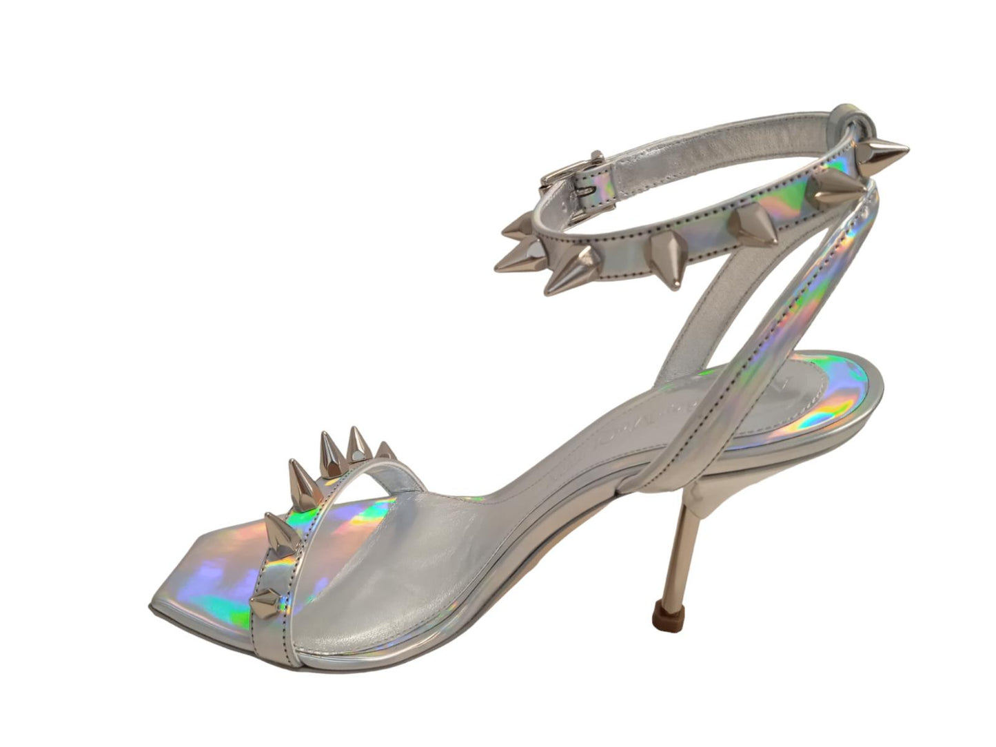 ALEXANDER MCQUEEN Spike Holo Sandals Leather Heeled Silver EU36 UK3 NEW RRP690