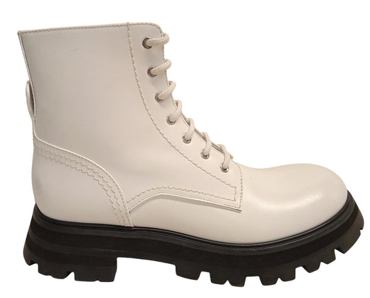 ALEXANDER MCQUEEN Wander Combat Boots Leather Platform White EU39 UK6 NEW RRP690