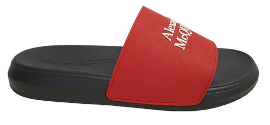 ALEXANDER MCQUEEN Logo Pool Slide Sandals Rubber Red White EU45 UK11 NEW RRP230