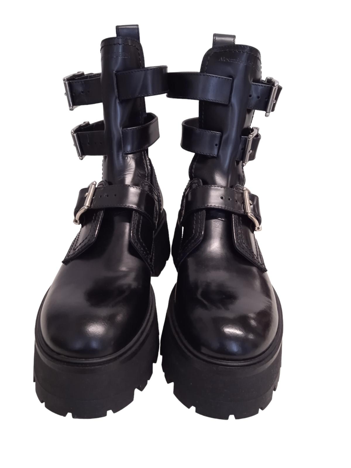 ALEXANDER MCQUEEN Rave Boots Gladiator Buckled Leather Black EU41 UK8 NEW RRP890