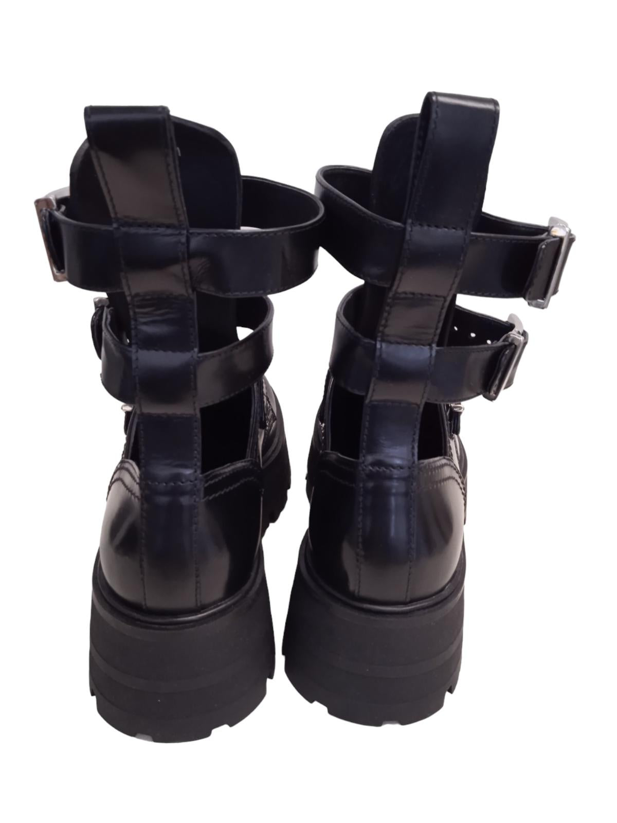 ALEXANDER MCQUEEN Rave Boots Gladiator Buckled Leather Black EU41 UK8 NEW RRP890