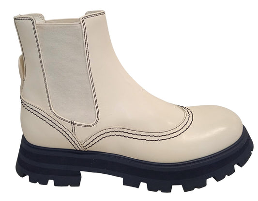 ALEXANDER MCQUEEN Wander Chelsea Boots Leather White Navy EU40 UK7 NEW RRP590