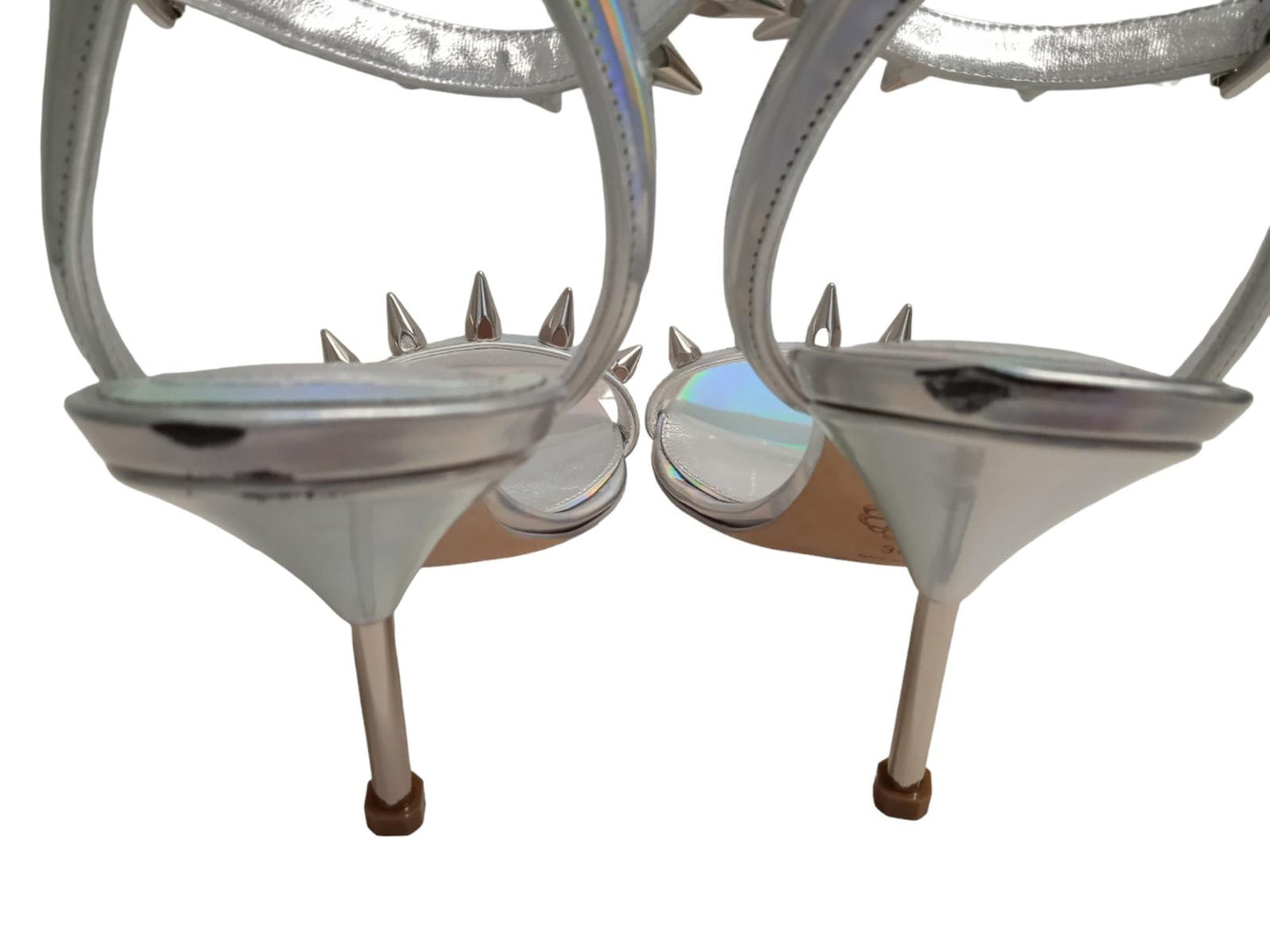 ALEXANDER MCQUEEN Spike Holo Sandals Leather Heeled Silver EU38 UK5 NEW RRP690