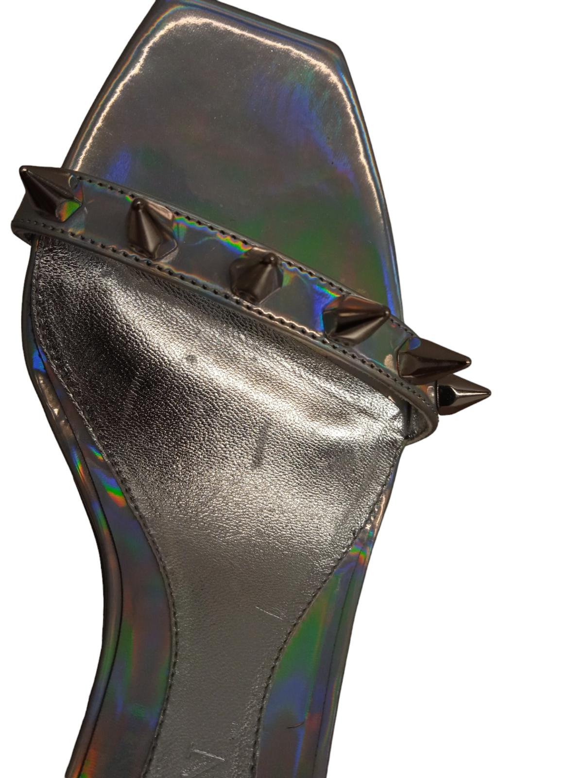 ALEXANDER MCQUEEN Spike Holo Sandals Leather Heeled Silver EU38 UK5 NEW RRP690