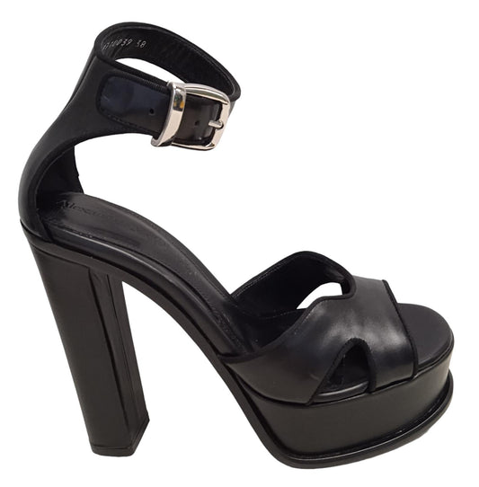 ALEXANDER MCQUEEN Butterfly Platform Sandals Leather Heeled Black UK5 NEW RRP955