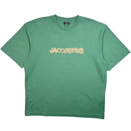 JACQUEMUS Mens Le T Shirt Cotton Raphia Print Macrame Logo Green M NEW RRP 160
