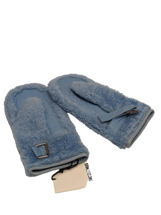JACQUEMUS Shearling Winter Warm Gloves Light Blue Mittens Calf Skin NEW RRP 435